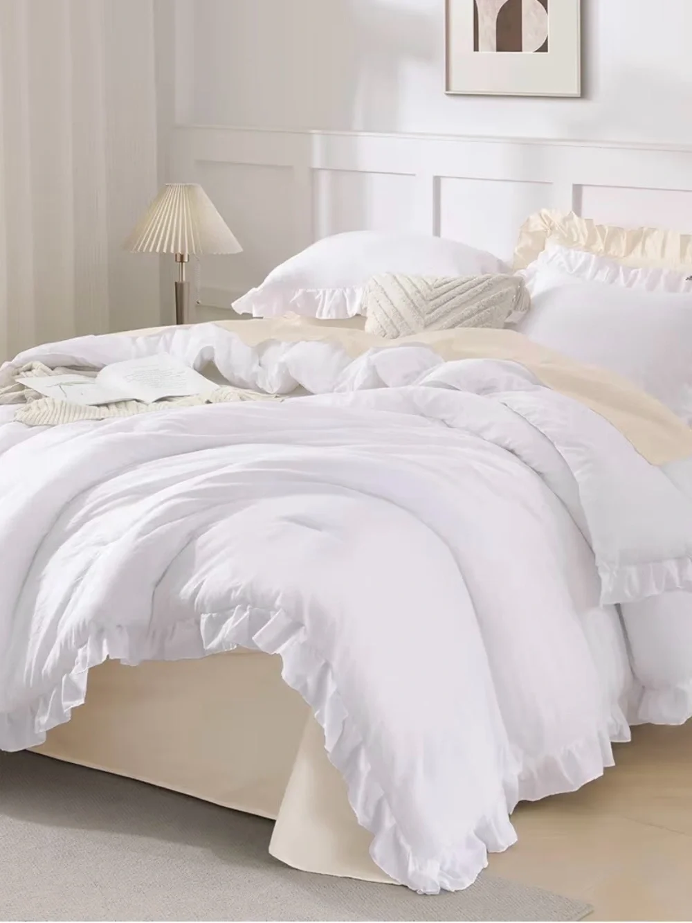 Andency White Ruffle Comforter Set Full Size – comforter and 2 pillow shams